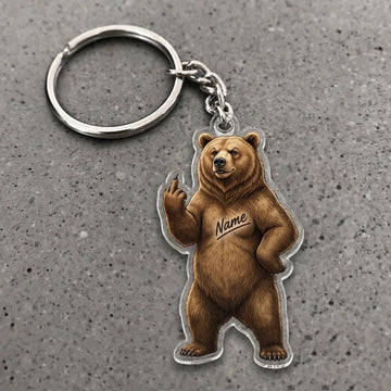 Maxcorners Grizzly Brown Bear Middle Finger Funny Forest Animal Custom Name Gift 2D Flat Acrylic Ornament, Keychain