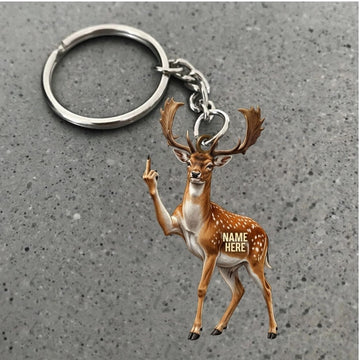 Maxcorners Fallow Deer Buck Middle Finger Funny Spotted Deer Custom Name Gift 2D Flat Acrylic Ornament, Keychain
