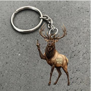 Maxcorners Elk Bull Middle Finger Funny Antler Wildlife Custom Name Gift 2D Flat Acrylic Ornament, Keychain