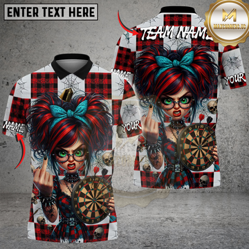 Maxcorners Dartboard Bad Girl Attitude Plaid Checkered Background Multi Options Personalized Name, Team Name Unisex 3D Shirt
