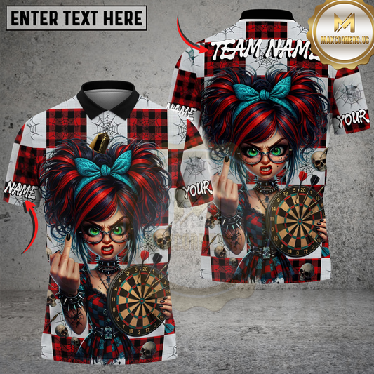 Maxcorners Dartboard Bad Girl Attitude Plaid Checkered Background Multi Options Personalized Name, Team Name Unisex 3D Shirt