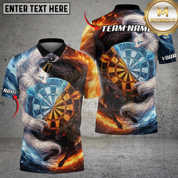Maxcorners Dartboard Ice Fire Wolf Nine Tailed Fox Multi Options Personalized Name, Team Name Unisex 3D Shirt