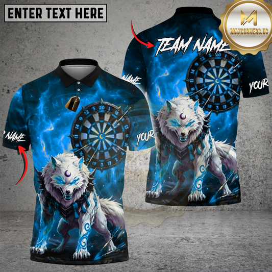 Maxcorners Dartboard Crescent Moon White Wolf Tribal Fire Background Multi Options Personalized Name, Team Name Unisex 3D Shirt (4 Colors)