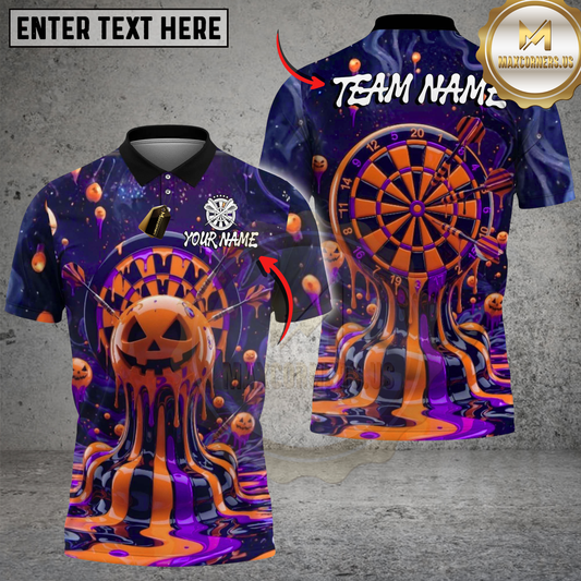 Maxcorners Dartboard Spooky Pumpkin Gothic Halloween Costume Party Theme Multi Options Personalized Name, Team Name Unisex 3D Shirt (4 Colors)