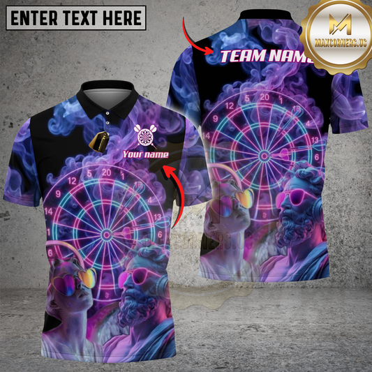 Maxcorners Dartboard Greek Statue Vaporwave Neon Purple Smoke Multi Options Personalized Name, Team Name Unisex 3D Shirt (4 Colors)