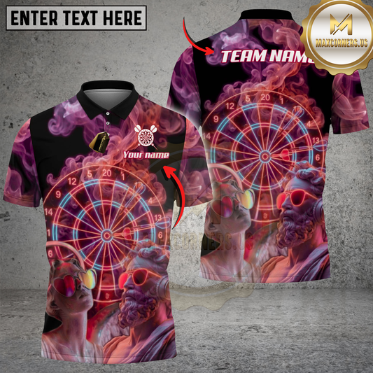 Maxcorners Dartboard Greek Statue Vaporwave Neon Purple Smoke Multi Options Personalized Name, Team Name Unisex 3D Shirt (4 Colors)