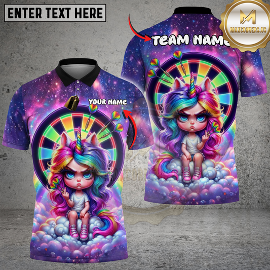 Maxcorners Dartboard Colorful Rainbow Unicorn Galaxy Background Multi Options Personalized Name, Team Name Unisex 3D Shirt