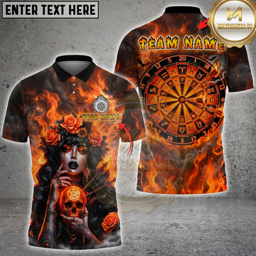 Maxcorners Gothic Witch Skull Fiery Zodiac Dartboard Design Multi Options Personalized Name, Team Name Unisex 3D Shirt (4 Colors)