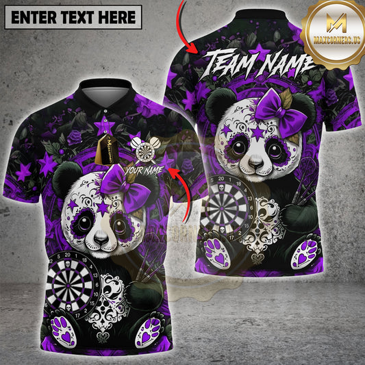 Maxcorners Sugar Skull Panda Red Roses & Stars Dartboard Pattern Multi Options Personalized Name, Team Name Unisex 3D Shirt (4 Colors)