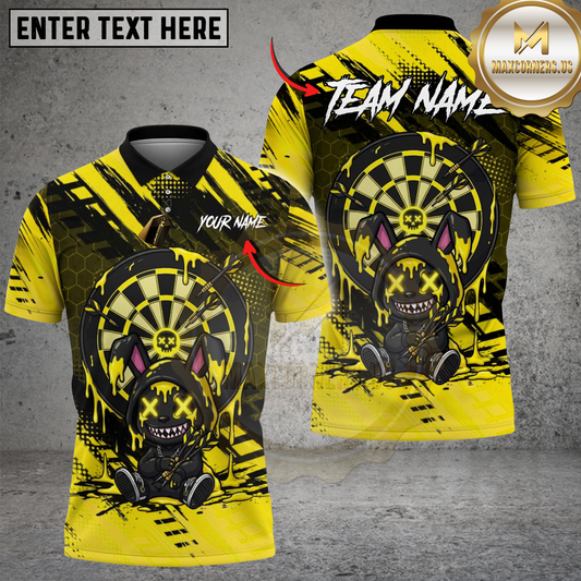 Maxcorners Edgy X-Eyes Rabbit Darts Neon Grunge Dartboard Design Multi Options Personalized Name, Team Name Unisex 3D Shirt (4 Colors)