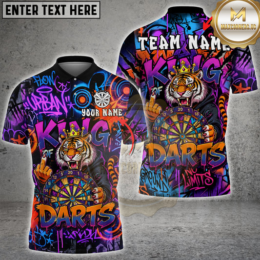 Maxcorners Darts King Tiger Graffiti Urban Style Multicolor Options Personalized Name, Team Name 3D Shirt (4 Colors)