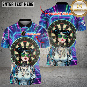 Maxcorners Darts Neon Tattoo Girl Multicolor Options Personalized Name, Team Name 3D Shirt