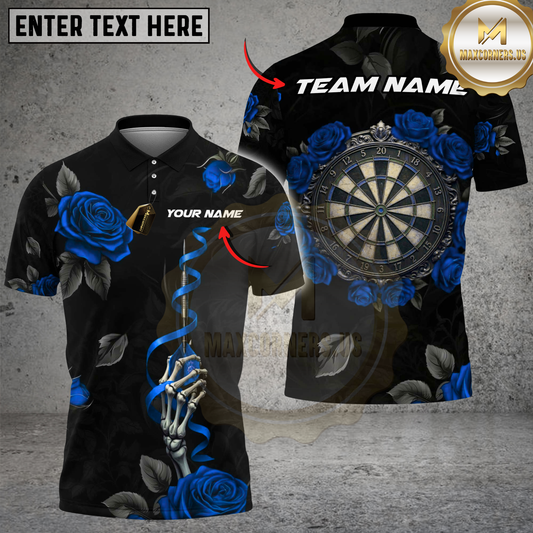 Maxcorners Skeleton Rose Shirt Dark Floral Dart Theme Multi Options Personalized Name, Team Name Unisex 3D Shirt (4 Colors)
