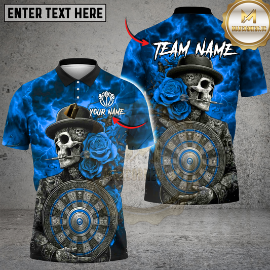 Maxcorners Darts Skull Shirt Gothic Red Lightning Skull with Rose Dartboard Design Multi Options Personalized Name, Team Name Unisex 3D Shirt (4 Colors)