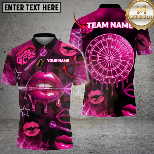 Maxcorners Sexy Neon Lips Dartboard Gambling Theme Multi Options Personalized Name, Team Name Unisex 3D Shirt (4 Colors)