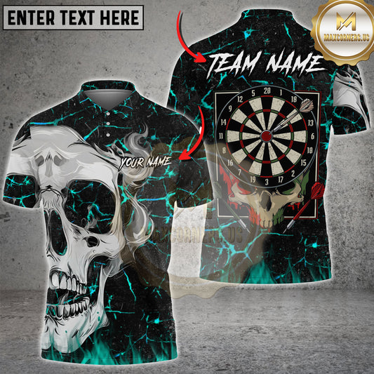 Maxcorners Darts Skull Flame Art Multi Options Personalized Name, Team Name Unisex 3D Shirt (4 Colors)