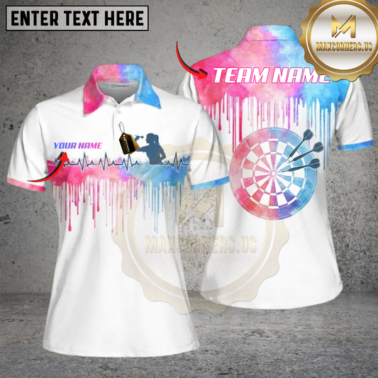 Maxcorners Dart Team Shirt Rainbow Paint Drip Dartboard Design Multi Options Personalized Name, Team Name Unisex 3D Shirt (4 Colors)