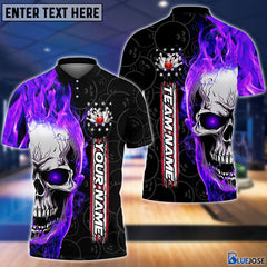 Maxcorners Bowling Fire Skull Art Multicolor Option Customized Name 3D Shirt