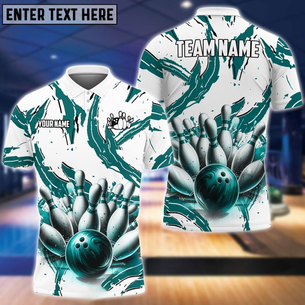 Maxcorners Bowling & Pins Sport Jersey Multicolor Option Customized Name, Team Name 3D Polo Shirt (4 Colors)