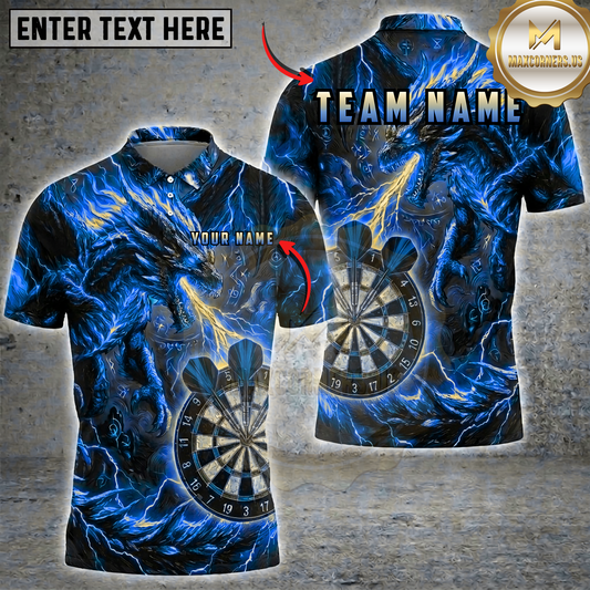 Maxcorners Fire Dragon Dartboard Lightning Flame Multi Options Personalized Name, Team Name Unisex 3D Shirt (5 Colors)