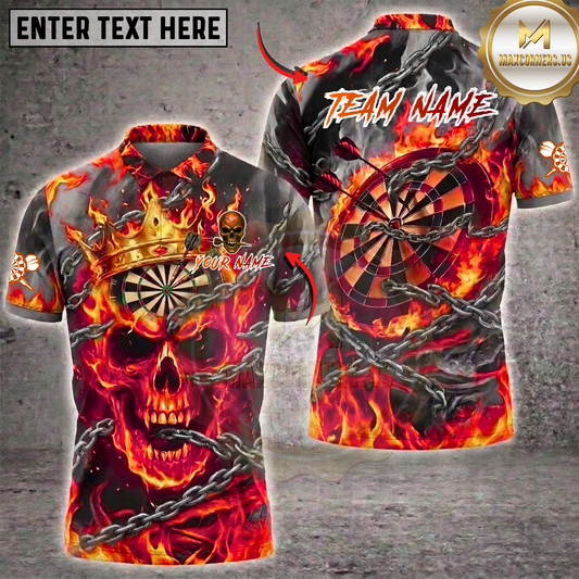 Maxcorners Flaming Skull Dartboard Crown and Chains Multi Options Personalized Name, Team Name Unisex 3D Shirt (6 Colors)