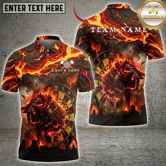 Maxcorners Fire Bull Dartboard Lava Flame Multi Options Personalized Name, Team Name Unisex 3D Shirt (5 Colors)