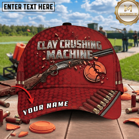 (8 Colors) Maxcorners "Clay Crushing Machine" Shotgun Shattered Clay Shell Hex Trap Shooting Multicolor Options Personalized Name 3D Cap