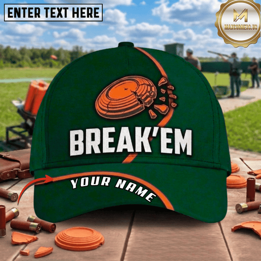 (8 Colors) Maxcorners Break Em Shattered Clay Orange Target Stripe Trap Shooting Multicolor Options Personalized Name 3D Cap