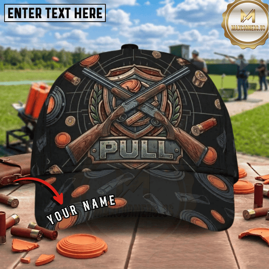(8 Colors) Maxcorners Shield Crest Crossed Shotguns Pull Clay Target Emblem Trap Shooting Multicolor Options Personalized Name 3D Cap