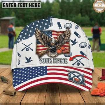Maxcorners American Flag Eagle Shotgun Clay Target Patriotic Crossed Shotguns Trap Shooting Multicolor Options Personalized Name 3D Cap