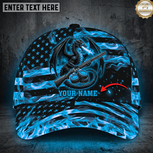 (7 Colors) Maxcorners Flaming American Flag Dragon Shotgun Clay Target Fire Trap Shooting Multicolor Options Personalized Name 3D Cap