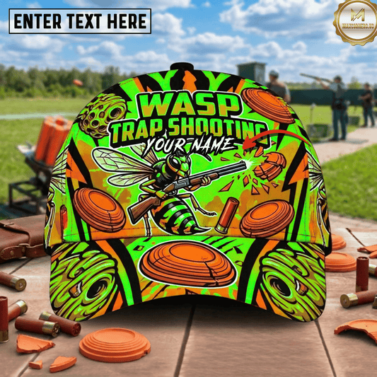 (7 Colors) Maxcorners Wasp Trap Shooting Angry Bee Shotgun Shattered Clay Wasp Nest Trap Shooting Multicolor Options Personalized Name 3D Cap