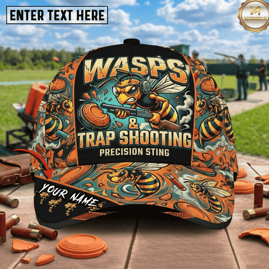 Maxcorners Wasps And Trap Shooting Precision Sting Angry Wasp Shotgun Clay Target Trap Shooting Multicolor Options Personalized Name 3D Cap