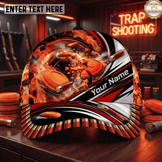 ( 8 Colors ) Maxcorners Trap Shooting Fire Vortex Orange Clay Shattered Shotgun Shells Brim Personalized 3D Cap