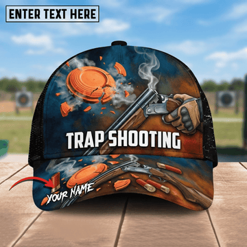 Maxcorners Trap Shooting Shotgun Glove Hand Shattered Clay Smoke Pattern Trap Shooting Multicolor Options Personalized Name 3D Cap
