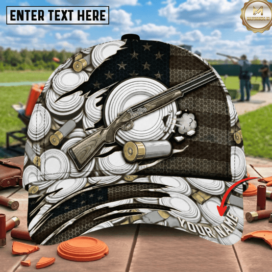 (8 Colors) Maxcorners American Flag Ripped Clay Target Shotgun Shells Orange Pattern Trap Shooting Multicolor Options Personalized Name 3D Cap