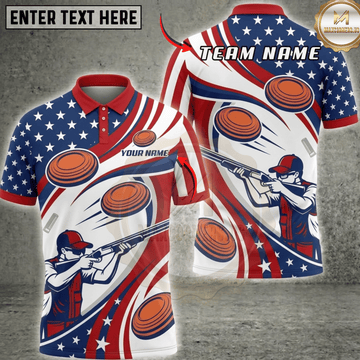 Maxcorners American Flag Stars Stripes Shooter Clay Target Patriotic Wave Trap Shooting Multicolor Options Personalized Name, Team Name 3D Shirt