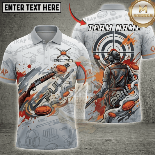 (5 Colors) Maxcorners Pull Shooter Back Target Shotgun Clay Swirl Pattern Trap Shooting Multicolor Options Personalized Name, Team Name 3D Shirt