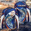 (13 Breeds) Maxcorners Fishing Blue White Orange Scale Bass Splash Design Custom Name & Team Name 3D Shirts