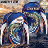 (13 Breeds) Maxcorners Fishing Blue White Orange Scale Bass Splash Design Custom Name & Team Name 3D Shirts