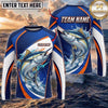 (13 Breeds) Maxcorners Fishing Blue White Orange Scale Bass Splash Design Custom Name & Team Name 3D Shirts