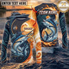 (13 Breeds) Maxcorners Fishing Orange Teal Yin Yang Sun Wave Bass Design Custom Name & Team Name 3D Shirts