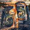 (13 Breeds) Maxcorners Fishing Orange Teal Yin Yang Sun Wave Bass Design Custom Name & Team Name 3D Shirts
