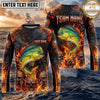 (13 Breeds) Maxcorners Fishing Black Orange Fire Flame Skull Bass Design Custom Name & Team Name 3D Shirts