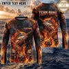 (13 Breeds) Maxcorners Fishing Black Orange Fire Flame Skull Bass Design Custom Name & Team Name 3D Shirts