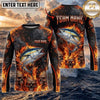 (13 Breeds) Maxcorners Fishing Black Orange Fire Flame Skull Bass Design Custom Name & Team Name 3D Shirts