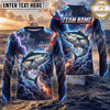 (13 Breeds) Maxcorners Fishing Blue Black Thunder Lightning Storm Bass Design Custom Name & Team Name 3D Shirts