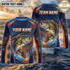 (13 Breeds) Maxcorners Fishing Navy Blue Orange Camo Bass Splash Wave Design Custom Name & Team Name 3D Shirts