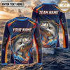 (13 Breeds) Maxcorners Fishing Navy Blue Orange Camo Bass Splash Wave Design Custom Name & Team Name 3D Shirts