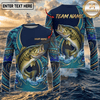 (13 Breeds) Maxcorners Fishing Navy Blue Teal Gold Tribal Polynesian Bass Wave Design Custom Name & Team Name 3D Shirts